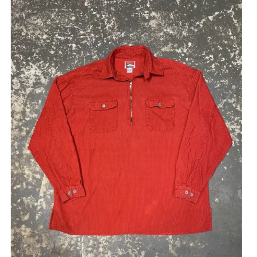 Vintage Red Marlboro Corduroy Quarter Zip Shirt Jacket